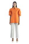Buy_Studio Moda India_Orange Cotton Puff Sleeve Shirt_Online_at_Aza_Fashions