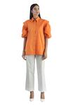 Shop_Studio Moda India_Orange Cotton Puff Sleeve Shirt_Online_at_Aza_Fashions