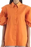 Studio Moda India_Orange Cotton Puff Sleeve Shirt_at_Aza_Fashions