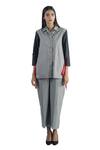 Studio Moda India_Multi Color Cotton Spread Collar Draped Colorblock Shirt_Online_at_Aza_Fashions