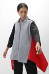 Buy_Studio Moda India_Multi Color Cotton Spread Collar Draped Colorblock Shirt_at_Aza_Fashions