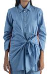 Shop_Studio Moda India_Blue Cotton Tie-up Shirt And Pant Set_Online_at_Aza_Fashions