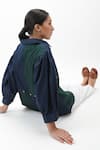 Studio Moda India_Green Cotton Spread Collar Colorblock Checkered Shirt _Online_at_Aza_Fashions