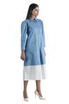 Studio Moda India_Blue Cotton Spread Collar Colorblock Jumpsuit _Online_at_Aza_Fashions