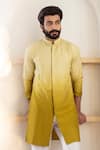 Buy_Shreyansh Designs_Yellow Cotton Silk Blend Ombre Short Kurta _Online_at_Aza_Fashions