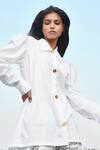 Buy Studio Moda India White Cotton Spread Collar Rajpur Puff Sleeve Shirt at Aza Fashions Buy_Studio Moda India_White Cotton Spread Collar Rajpur Puff Sleeve Shirt _at_Aza_Fashions