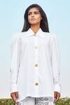 Studio Moda India White Cotton Spread Collar Rajpur Puff Sleeve Shirt Online at Aza Fashions Studio Moda India_White Cotton Spread Collar Rajpur Puff Sleeve Shirt _Online_at_Aza_Fashions