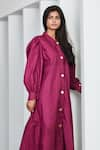 Studio Moda India_Maroon Cotton Spread Collar Sitai Shirt Dress  _Online_at_Aza_Fashions