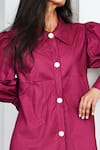 Shop_Studio Moda India_Maroon Cotton Spread Collar Sitai Shirt Dress  _Online_at_Aza_Fashions