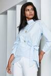 Buy_Studio Moda India_Blue Cotton Stand Collar Nara Tie Up Shirt _at_Aza_Fashions
