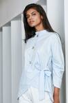 Buy_Studio Moda India_Blue Cotton Stand Collar Nara Tie Up Shirt _Online_at_Aza_Fashions