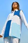 Buy Studio Moda India White Cotton Spread Collar Colorblock Asymmetric Shirt at Aza Fashions Buy_Studio Moda India_White Cotton Spread Collar Colorblock Asymmetric Shirt _at_Aza_Fashions