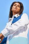Studio Moda India White Cotton Spread Collar Colorblock Asymmetric Shirt Online at Aza Fashions Studio Moda India_White Cotton Spread Collar Colorblock Asymmetric Shirt _Online_at_Aza_Fashions