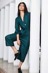 Buy Studio Moda India Green Cotton Spread Collar Tufan Cropped Jumpsuit at Aza Fashions Buy_Studio Moda India_Green Cotton Spread Collar Tufan Cropped Jumpsuit _at_Aza_Fashions