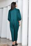 Shop Studio Moda India Green Cotton Spread Collar Tufan Cropped Jumpsuit at Aza Fashions Shop_Studio Moda India_Green Cotton Spread Collar Tufan Cropped Jumpsuit _at_Aza_Fashions