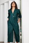 Studio Moda India Green Cotton Spread Collar Tufan Cropped Jumpsuit Online at Aza Fashions Studio Moda India_Green Cotton Spread Collar Tufan Cropped Jumpsuit _Online_at_Aza_Fashions