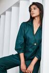 Buy Studio Moda India Green Cotton Spread Collar Tufan Cropped Jumpsuit Online at Aza Fashions Buy_Studio Moda India_Green Cotton Spread Collar Tufan Cropped Jumpsuit _Online_at_Aza_Fashions