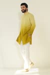 Shop_Shreyansh Designs_Yellow Cotton Silk Blend Ombre Short Kurta _Online_at_Aza_Fashions