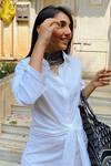Studio Moda India_White Cotton Spread Collar Front-knot Shirt Dress _Online_at_Aza_Fashions