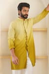 Shreyansh Designs_Yellow Cotton Silk Blend Ombre Short Kurta _at_Aza_Fashions