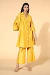 Buy Meadow Yellow Tunic And Pants Silk Chanderi Lining Cotton Spread Collar & Set at Aza Fashions Buy_Meadow_Yellow Tunic And Pants Silk Chanderi Lining Cotton Spread Collar & Set _at_Aza_Fashions