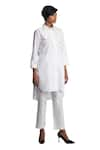 Studio Moda India_White Cotton Embroidered Thread Work Floral Applique Shirt Tunic  _Online_at_Aza_Fashions