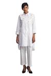 Buy_Studio Moda India_White Cotton Embroidered Thread Work Floral Applique Shirt Tunic  _Online_at_Aza_Fashions