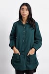 Buy_Studio Moda India_Green Cotton Embroidered Thread Work Collared Floral Applique Shirt Style Tunic _at_Aza_Fashions