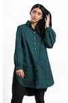 Studio Moda India_Green Cotton Embroidered Thread Work Collared Floral Applique Shirt Style Tunic _Online_at_Aza_Fashions