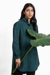 Buy_Studio Moda India_Green Cotton Embroidered Thread Work Collared Floral Applique Shirt Style Tunic _Online_at_Aza_Fashions