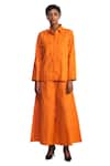 Buy_Studio Moda India_Orange Cotton Embroidered 3d Applique Collared Neck Back Shirt And Pant Set _at_Aza_Fashions