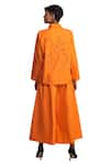 Shop_Studio Moda India_Orange Cotton Embroidered 3d Applique Collared Neck Back Shirt And Pant Set _at_Aza_Fashions