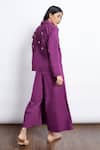 Shop_Studio Moda India_Purple Cotton Embroidered 3d Applique Collared Neck Back Shirt And Pant Set _at_Aza_Fashions