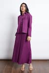 Studio Moda India_Purple Cotton Embroidered 3d Applique Collared Neck Back Shirt And Pant Set _Online_at_Aza_Fashions