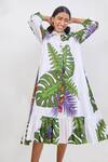 Buy_Studio Moda India_White Cotton Printed Leaf Collar Ruffle Hem Tent Dress  _at_Aza_Fashions