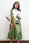 Studio Moda India_White Cotton Printed Bird Collared Neck Hornbill Midi Dress _Online_at_Aza_Fashions