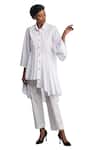Buy_Studio Moda India_White Cotton 3d Applique Collared Neck Asymmetric Shirt_at_Aza_Fashions