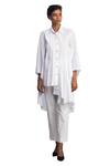 Shop_Studio Moda India_White Cotton 3d Applique Collared Neck Asymmetric Shirt_Online_at_Aza_Fashions