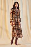 Saundh_Brown Pashmina Printed Kurta_Online_at_Aza_Fashions