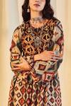 Saundh_Brown Pashmina Printed Kurta_at_Aza_Fashions