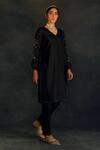 Shop Shikha Mehta Black Chanderi V Neck Kurta Set at Aza Fashions Shop_Shikha Mehta_Black Chanderi V Neck Kurta Set _at_Aza_Fashions