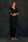 Shikha Mehta Black Chanderi V Neck Kurta Set Online at Aza Fashions Shikha Mehta_Black Chanderi V Neck Kurta Set _Online_at_Aza_Fashions