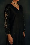 Shop Shikha Mehta Black Chanderi V Neck Kurta Set Online at Aza Fashions Shop_Shikha Mehta_Black Chanderi V Neck Kurta Set _Online_at_Aza_Fashions