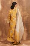 Shop_Sue Mue_Yellow Organza, Mul V Neck Embroidered Kurta Set  _at_Aza_Fashions
