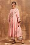 Sue Mue_Pink Organza, Mul Round Embroidered Kurta Set  _Online_at_Aza_Fashions