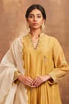 Buy_Sue Mue_Yellow Mul Mandarin Collar Embroidered Anarkali Set  _Online_at_Aza_Fashions