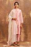 Sue Mue_Pink Mul Round Embroidered Kurta Set _Online_at_Aza_Fashions