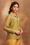 Sue Mue_Green Mul Shirt Collar Embroidered _Online_at_Aza_Fashions