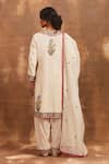 Shop_Sue Mue_White Mul, Slub Cotton Notched Embroidered Kurta Set  _at_Aza_Fashions