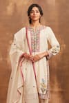 Buy_Sue Mue_White Mul, Slub Cotton Notched Embroidered Kurta Set  _Online_at_Aza_Fashions